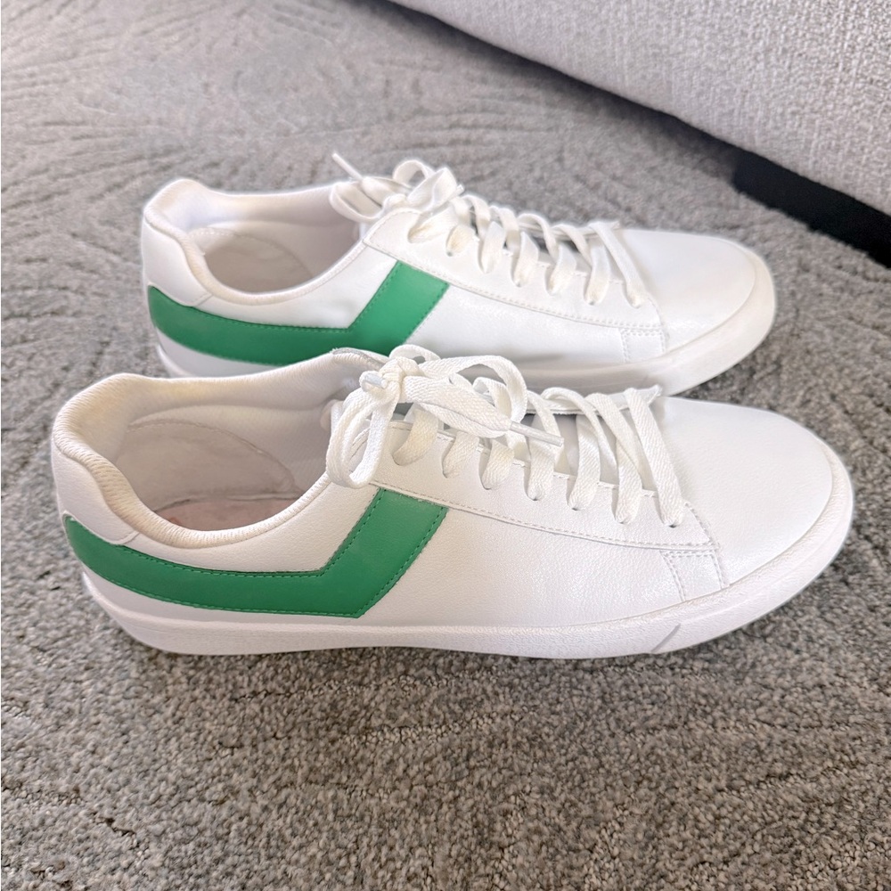 Pony Men’s White Sneakers with Green Stripe | Size 12